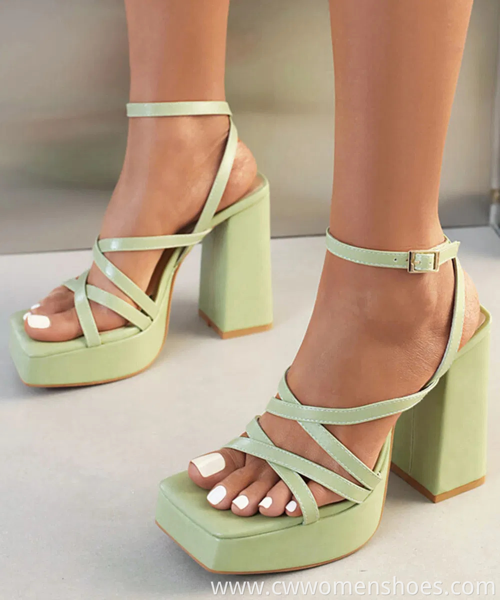 Square Toe Ladies Block Heel Sandals Open Toe Date Dress Pumps Summer Womens Chunky Heels Strappy Platform Heels